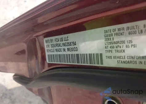 2022 Ram 2500 Laramie z USA, uszkodzony, nr VIN 3C6UR5KL1NG358794